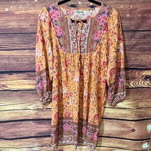 Tempo Paris Floral Tunic Dress - Orange and Pink